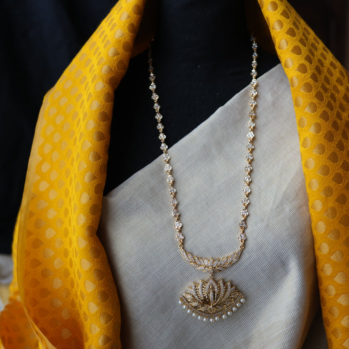 Heritage gold plated white stone long padakam necklace HP1116