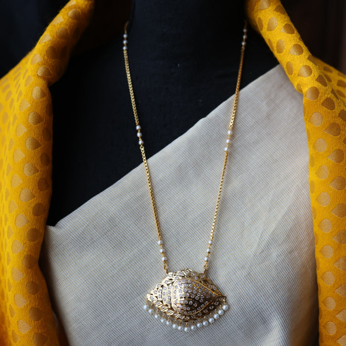 Heritage gold plated white stone long padakam necklace HP2233