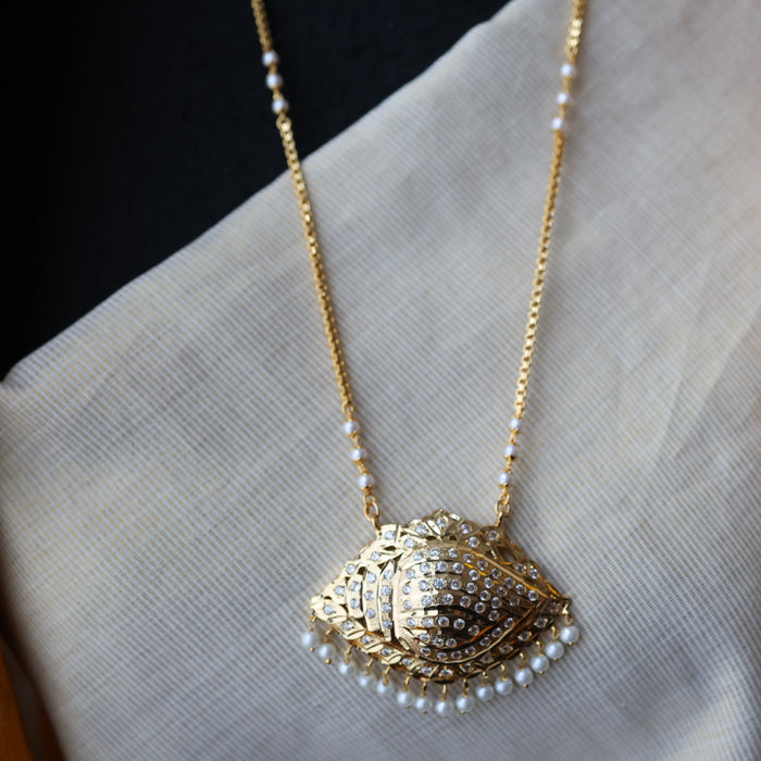 Heritage gold plated white stone long padakam necklace HP2233