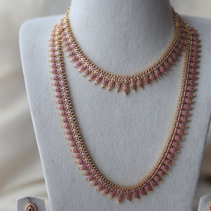 Heritage gold plated long and short necklace with earrings HPS1485