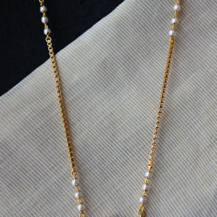 Heritage gold plated white stone long padakam necklace HP2233