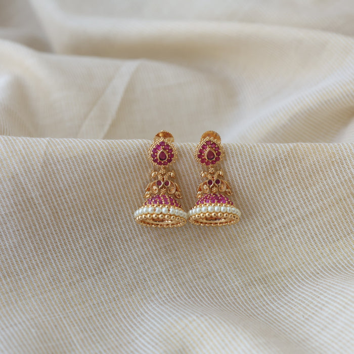 Heritage gold plated ruby stone jumka earrings HJ566