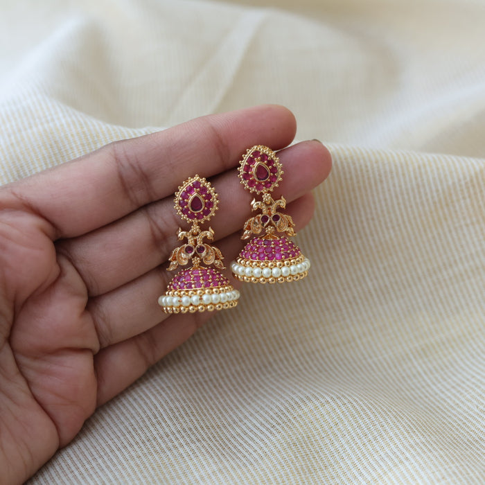 Heritage gold plated ruby stone jumka earrings HJ566