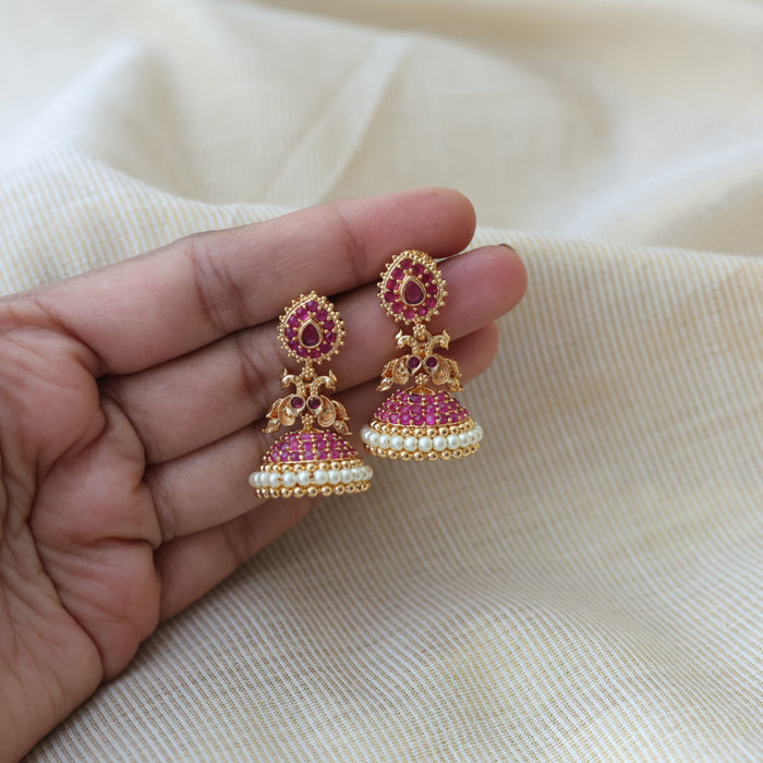 Heritage gold plated ruby stone jumka earrings HJ566