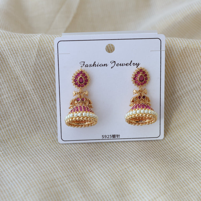 Heritage gold plated ruby stone jumka earrings HJ566