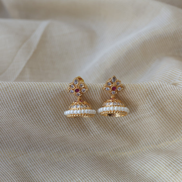 Heritage gold plated ruby white stone jumka earrings HJ566