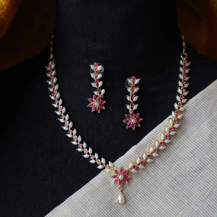 Heritage padmini simple pearl short necklace and earring PAD1233