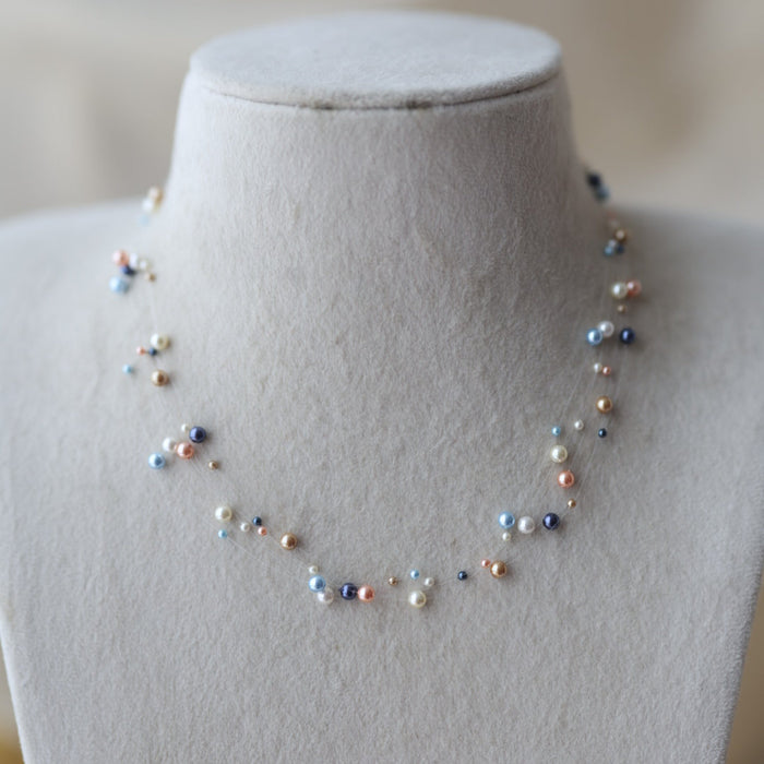 Invisible multi colour pearl layer short necklace IN1116