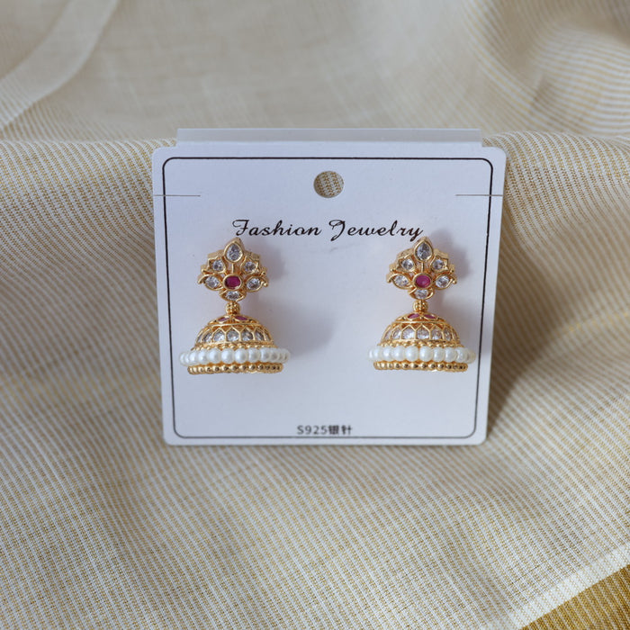 Heritage gold plated ruby white stone jumka earrings HJ566
