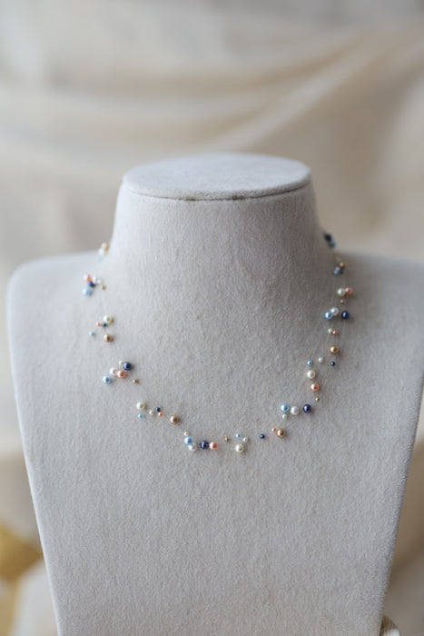 Invisible multi colour pearl layer short necklace IN1116