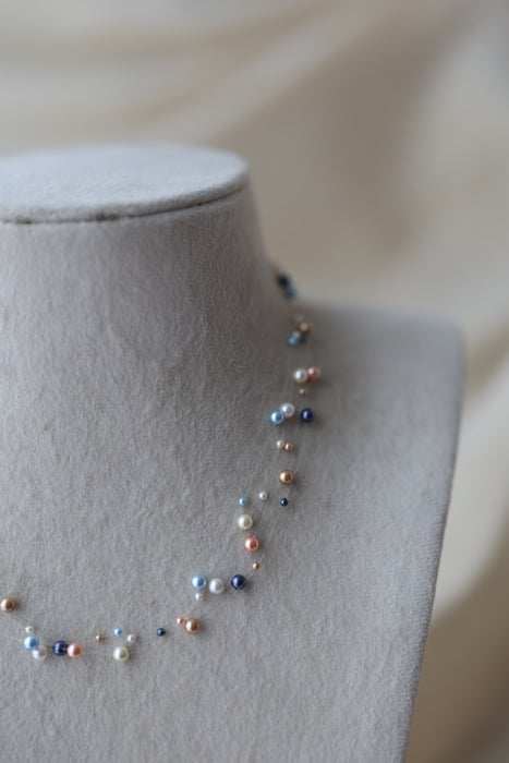 Invisible multi colour pearl layer short necklace IN1116
