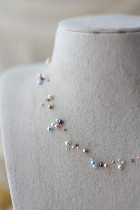 Invisible multi colour pearl layer short necklace IN1116