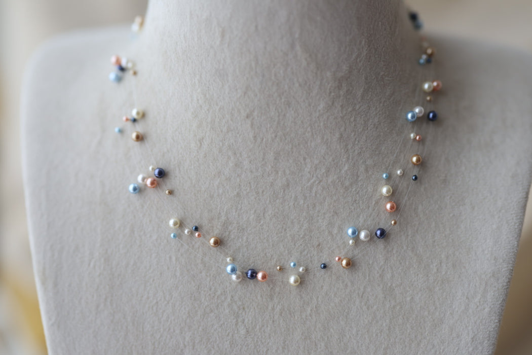 Invisible multi colour pearl layer short necklace IN1116