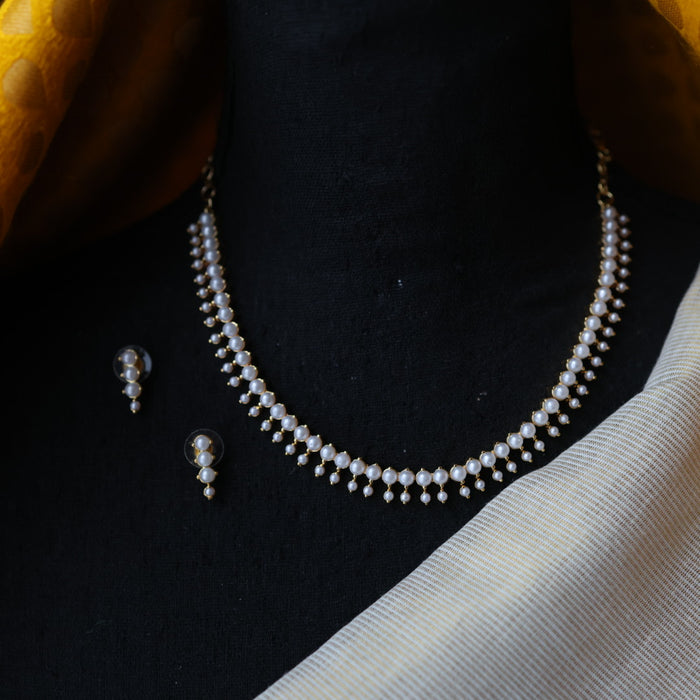Heritage padmini simple pearl short necklace and earring PAD1237