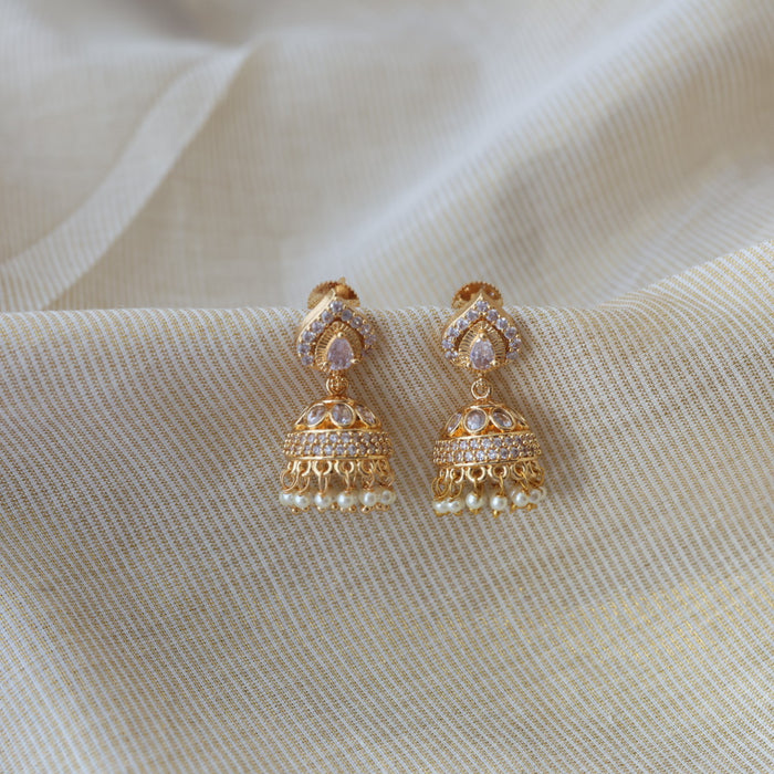Heritage gold plated white stone jumka earrings HJ800