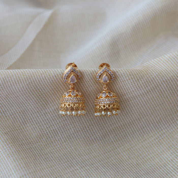 Heritage gold plated white stone jumka earrings HJ800