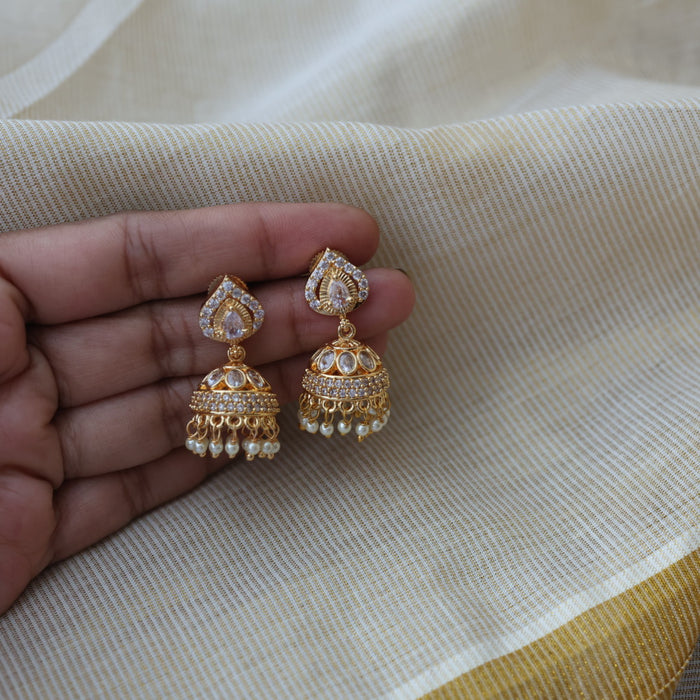 Heritage gold plated white stone jumka earrings HJ800