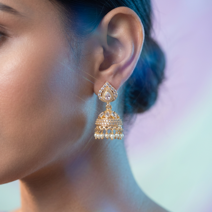 Heritage gold plated white stone jumka earrings HJ800