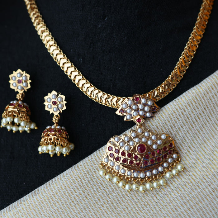 Heritage gold plated short necklace with earrings H6789