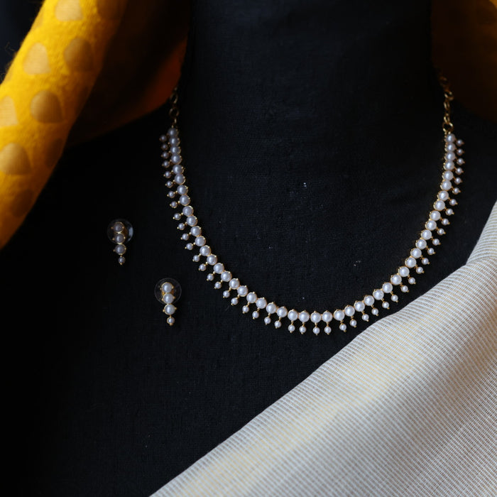 Heritage padmini simple pearl short necklace and earring PAD1237