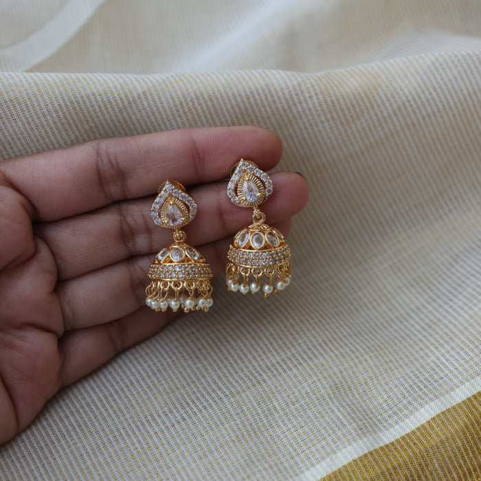 Heritage gold plated white stone jumka earrings HJ800