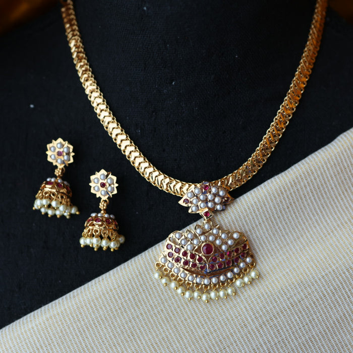 Heritage gold plated short necklace with earrings H6789