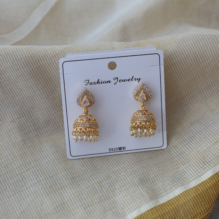 Heritage gold plated white stone jumka earrings HJ800