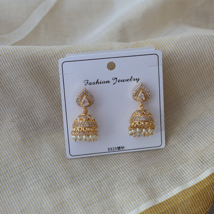 Heritage gold plated white stone jumka earrings HJ800