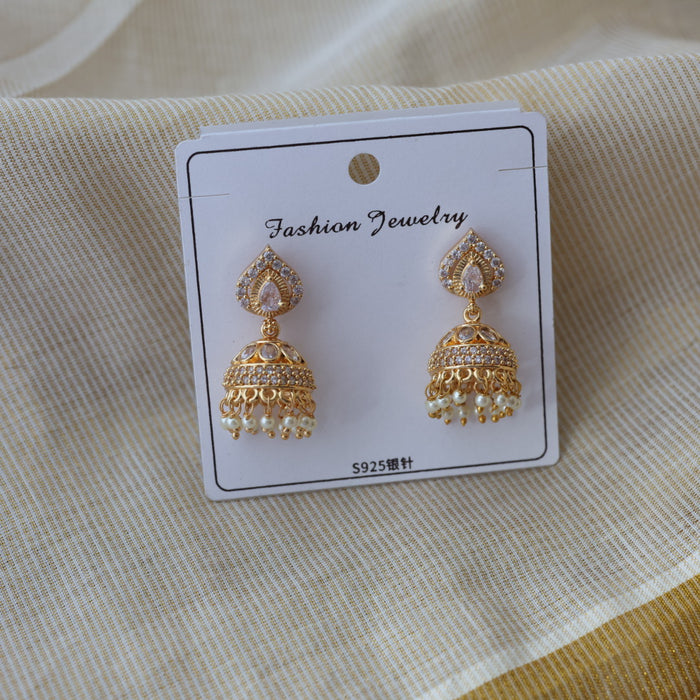 Heritage gold plated white stone jumka earrings HJ800