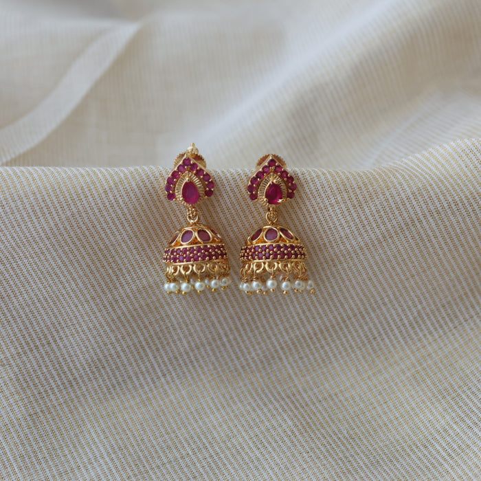 Heritage gold plated ruby stone jumka earrings HJ582