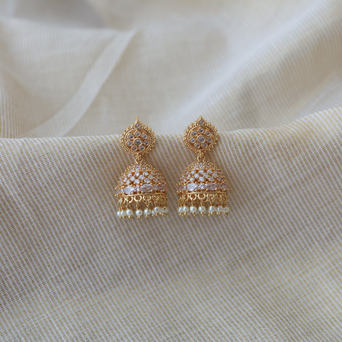 Heritage gold plated white stone jumka earrings HJ9132
