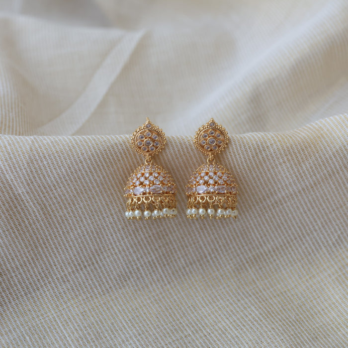 Heritage gold plated white stone jumka earrings HJ9132