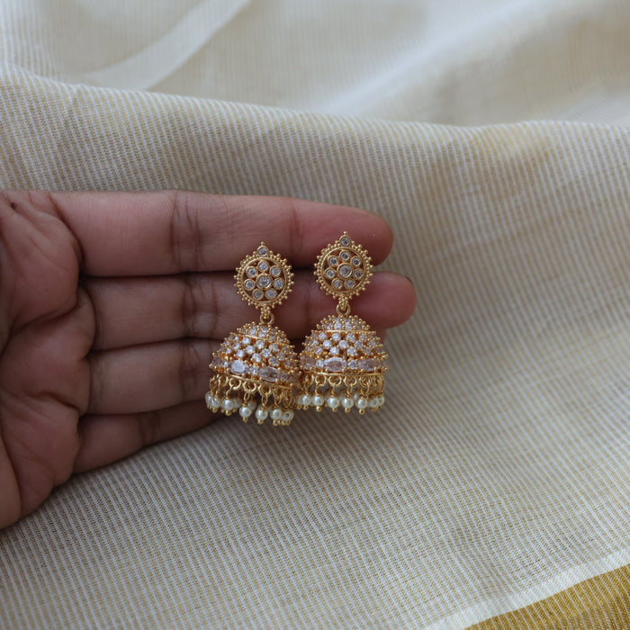 Heritage gold plated white stone jumka earrings HJ9132