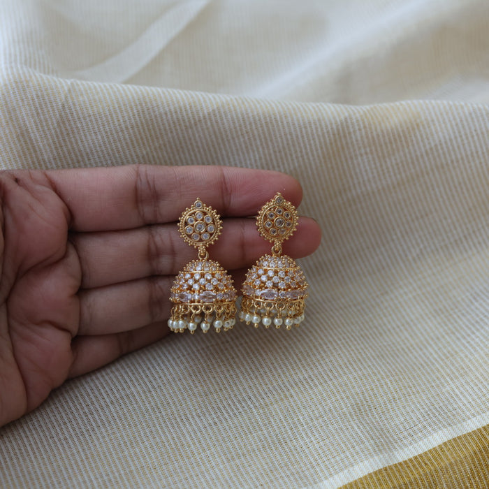Heritage gold plated white stone jumka earrings HJ9132