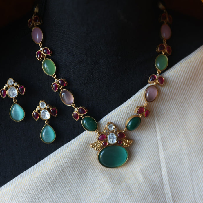 Antique multi stone short necklace with earrings AG578
