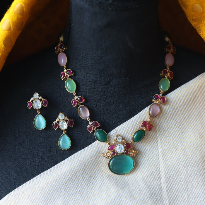 Antique multi stone short necklace with earrings AG578