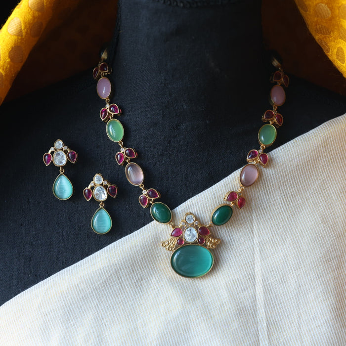 Antique multi stone short necklace with earrings AG578