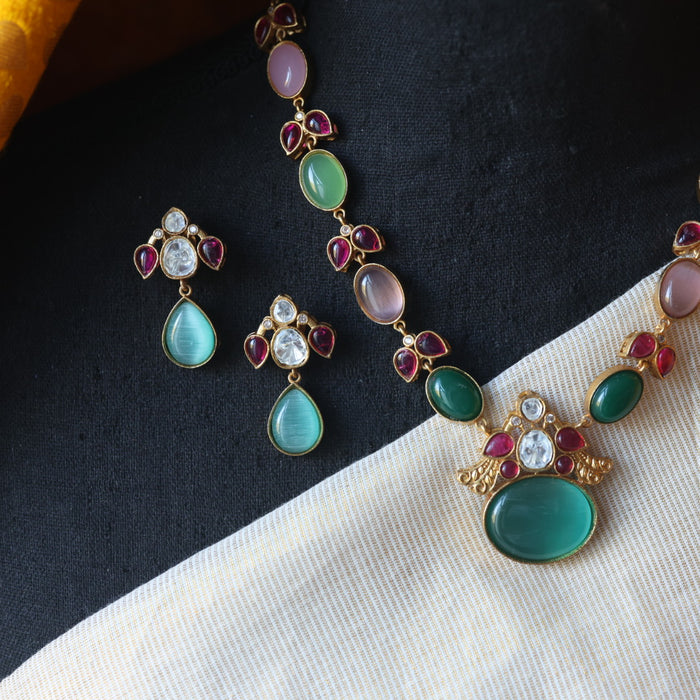 Antique multi stone short necklace with earrings AG578