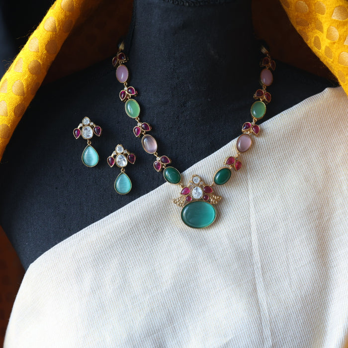 Antique multi stone short necklace with earrings AG578