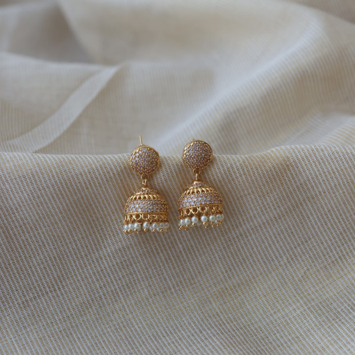Heritage gold plated white stone jumka earrings HJ1723