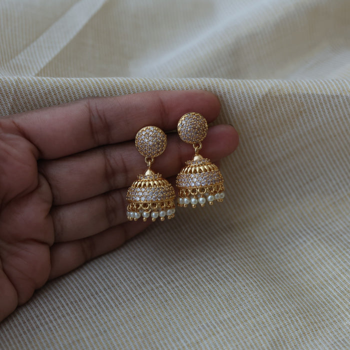 Heritage gold plated white stone jumka earrings HJ1723