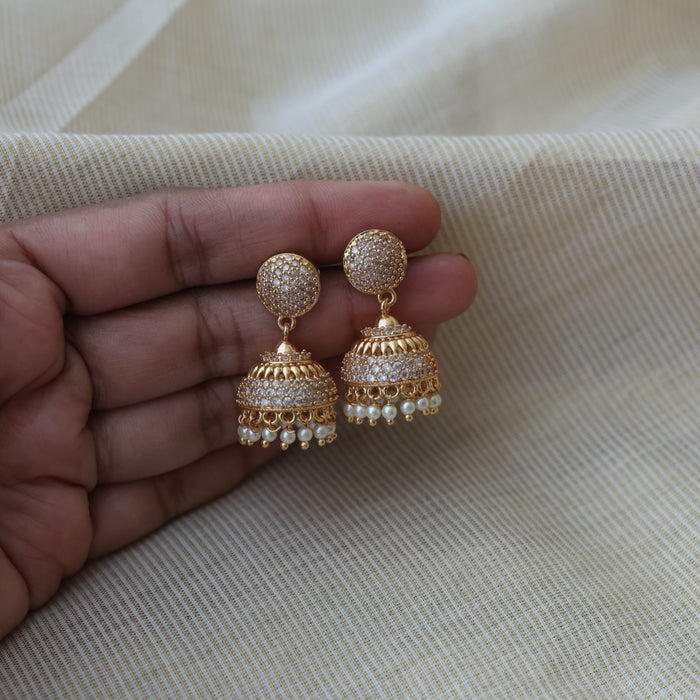 Heritage gold plated white stone jumka earrings HJ1723