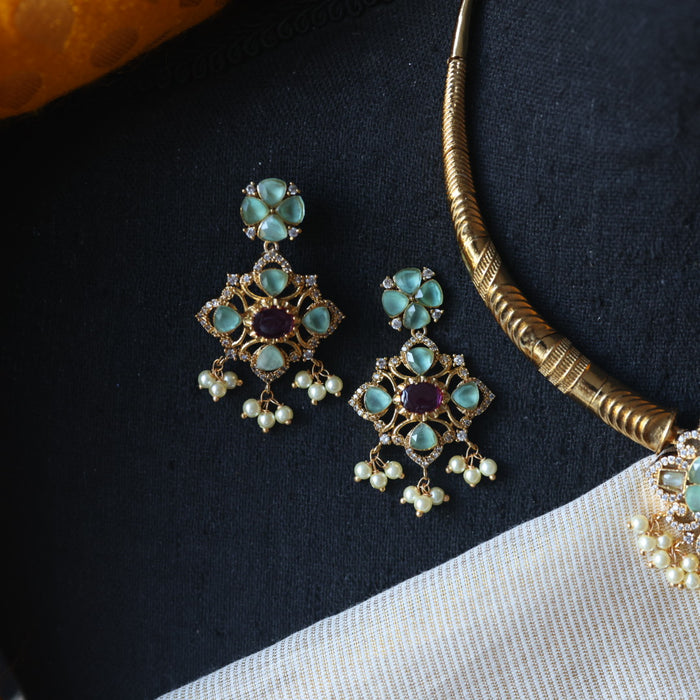 Antique mint stone short necklace with earrings AG5332