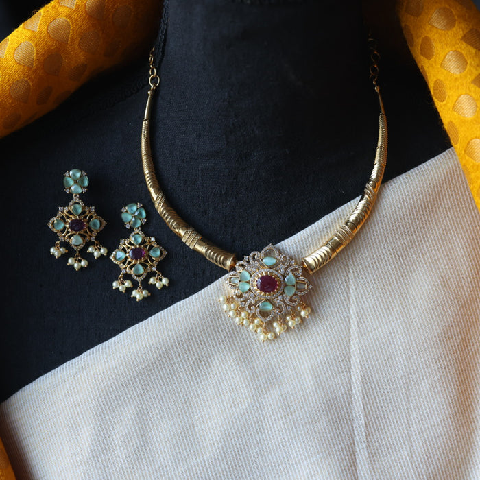 Antique mint stone short necklace with earrings AG5332