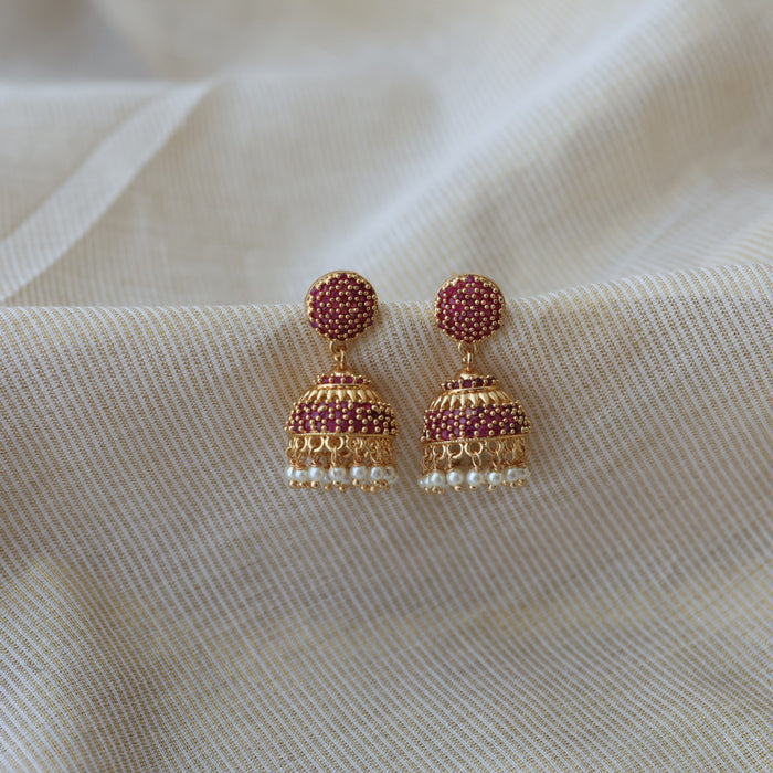 Heritage gold plated ruby stone jumka earrings HJ2738