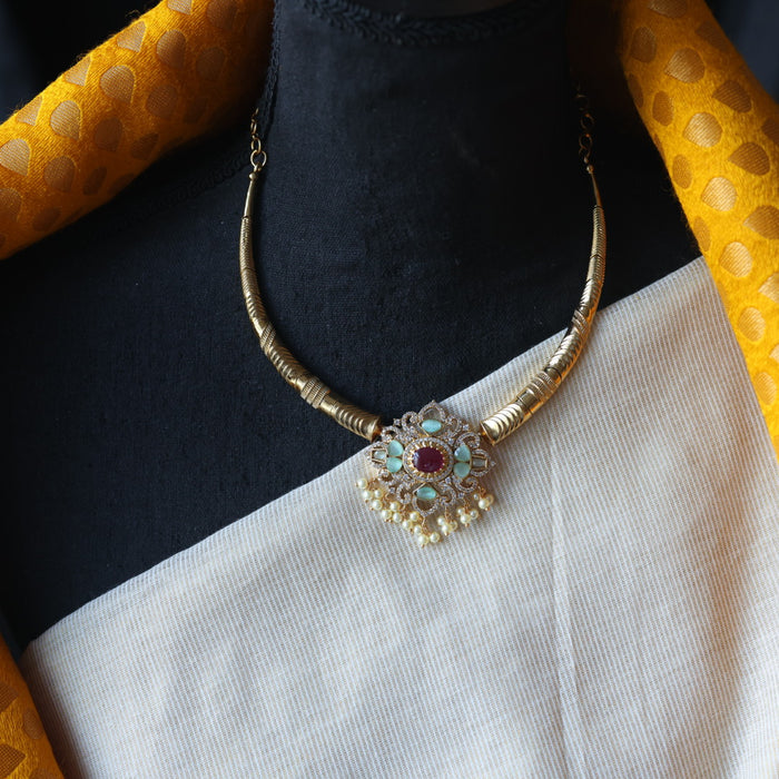 Antique mint stone short necklace with earrings AG5332