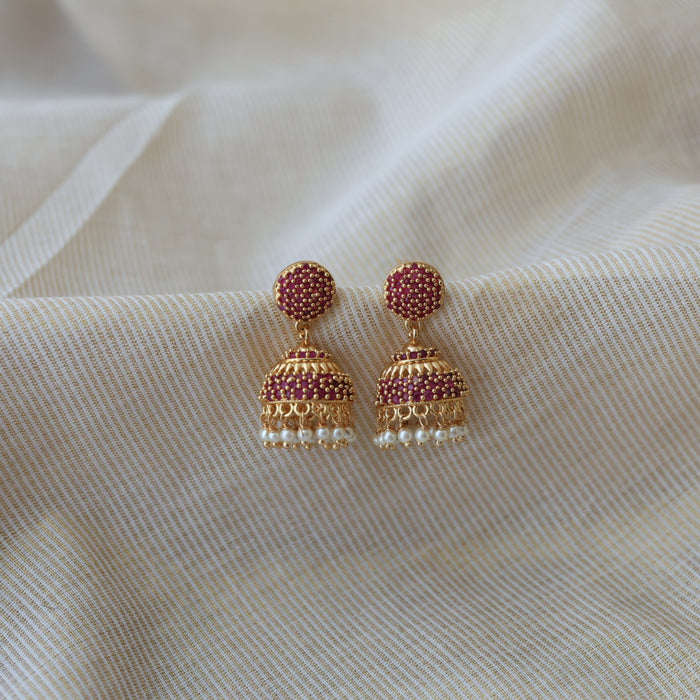 Heritage gold plated ruby stone jumka earrings HJ2738