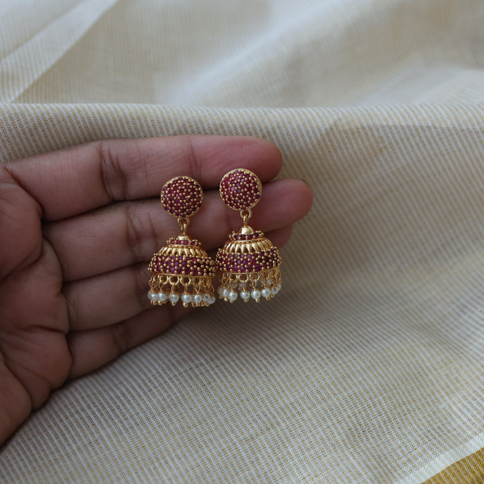 Heritage gold plated ruby stone jumka earrings HJ2738