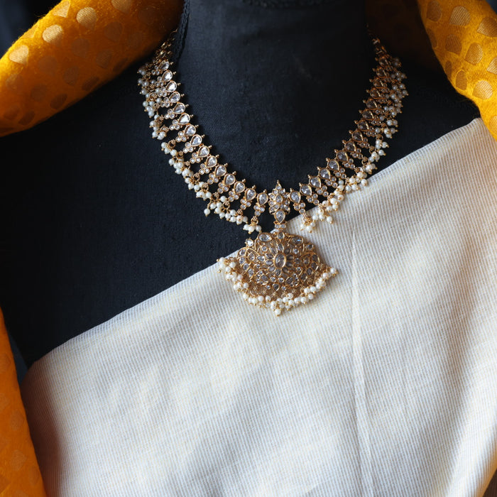 Antique white stone short necklace with earrings S1B1098