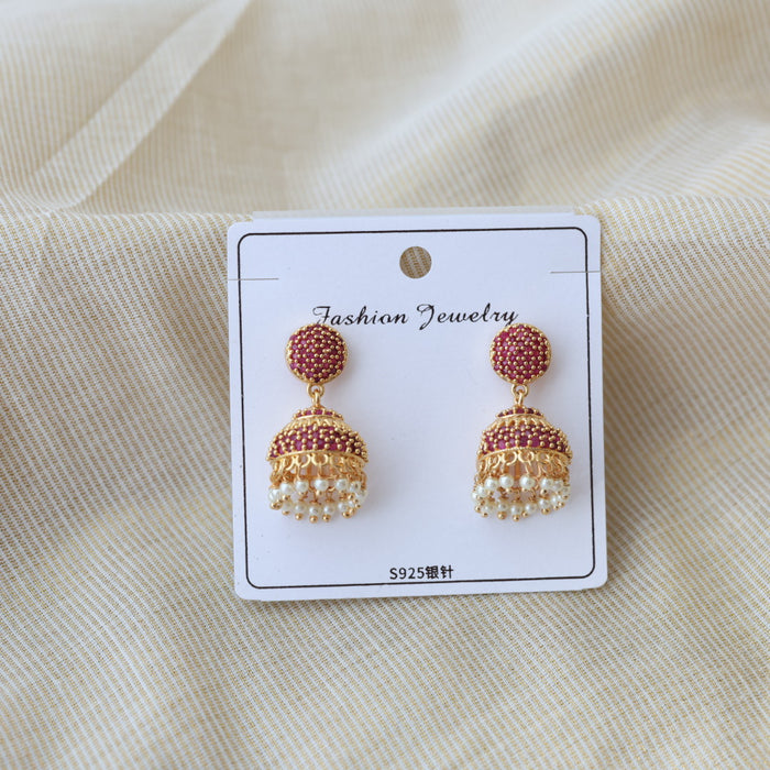 Heritage gold plated ruby stone jumka earrings HJ2738